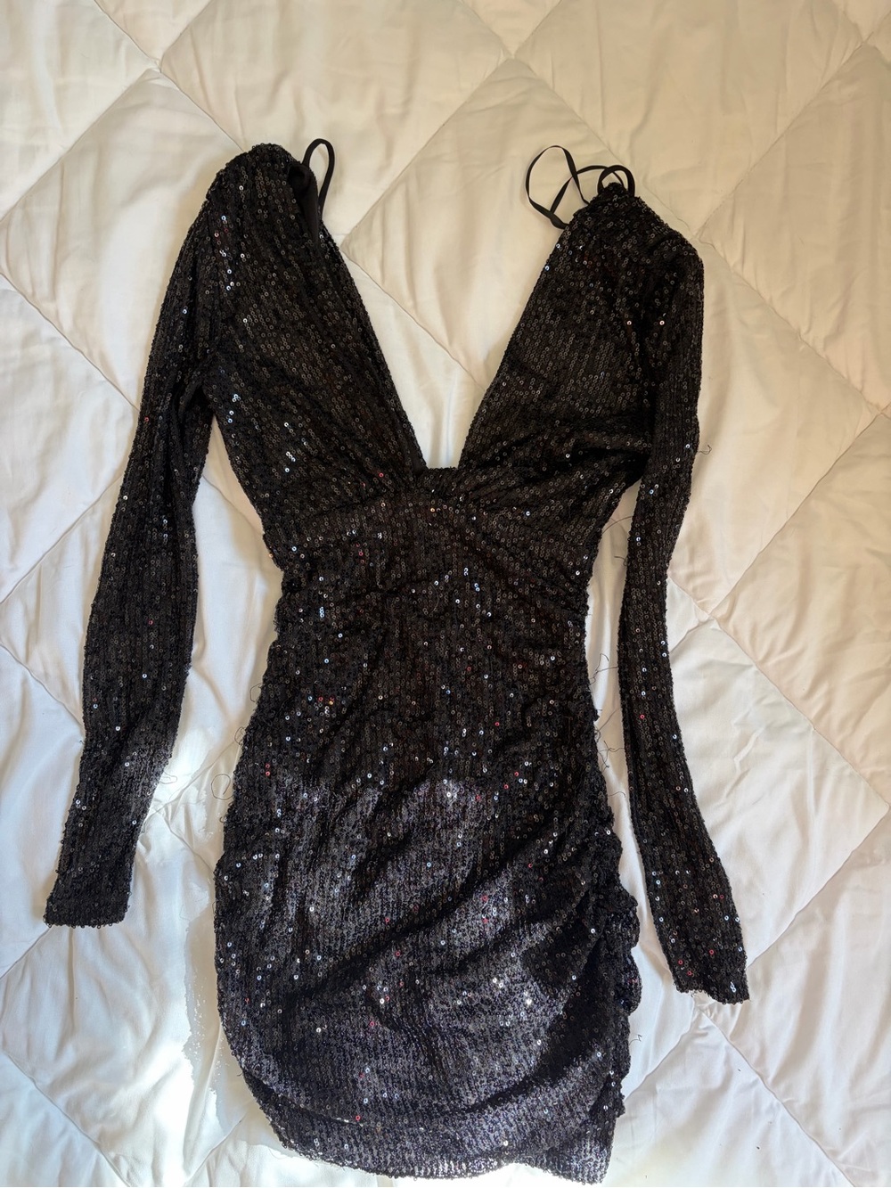 Windsor Black Sequin Long-Sleeve V-Neck Dress